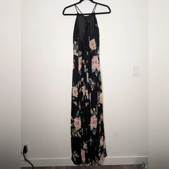 Jenny Yoo Kaila A-Line Gown Black Floral Maxi Dress Size 14 (Fits 10)